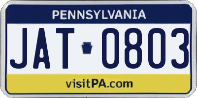 PA license plate JAT0803