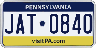 PA license plate JAT0840