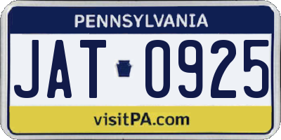 PA license plate JAT0925