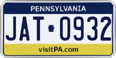 PA license plate JAT0932