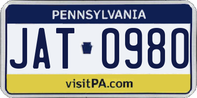 PA license plate JAT0980