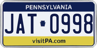 PA license plate JAT0998