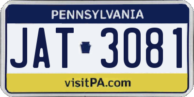 PA license plate JAT3081