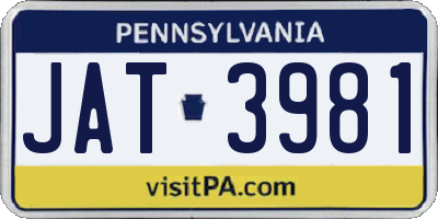 PA license plate JAT3981