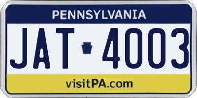 PA license plate JAT4003