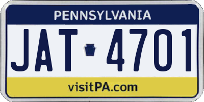 PA license plate JAT4701