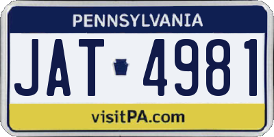 PA license plate JAT4981