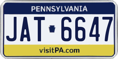 PA license plate JAT6647