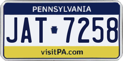 PA license plate JAT7258