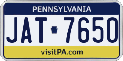 PA license plate JAT7650