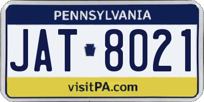 PA license plate JAT8021