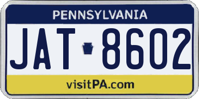 PA license plate JAT8602
