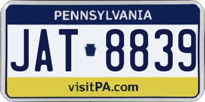 PA license plate JAT8839