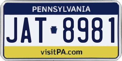 PA license plate JAT8981