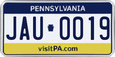 PA license plate JAU0019