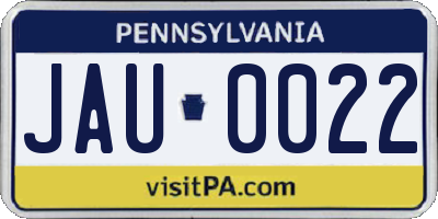 PA license plate JAU0022