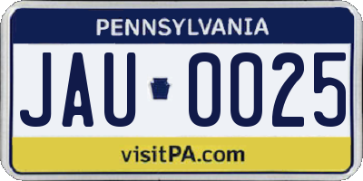 PA license plate JAU0025