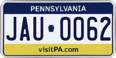 PA license plate JAU0062