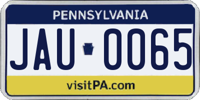 PA license plate JAU0065