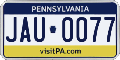 PA license plate JAU0077