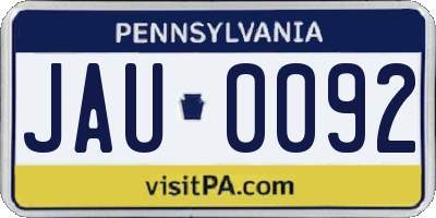 PA license plate JAU0092