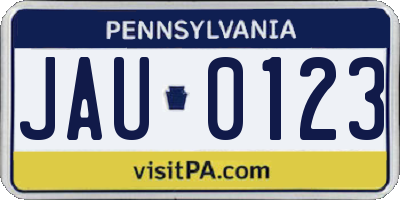 PA license plate JAU0123