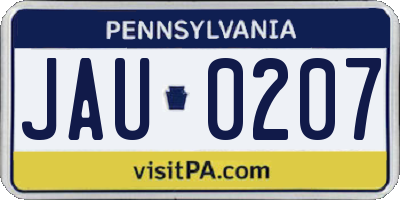 PA license plate JAU0207