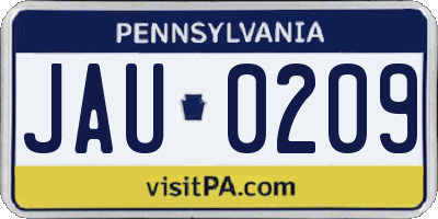 PA license plate JAU0209