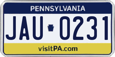PA license plate JAU0231