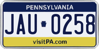 PA license plate JAU0258