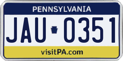 PA license plate JAU0351