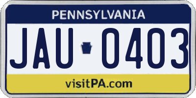 PA license plate JAU0403