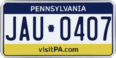 PA license plate JAU0407