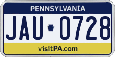 PA license plate JAU0728