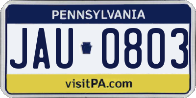 PA license plate JAU0803