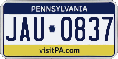 PA license plate JAU0837