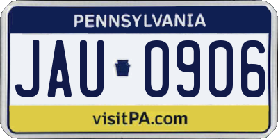 PA license plate JAU0906