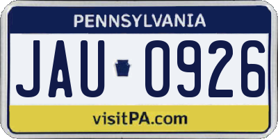 PA license plate JAU0926