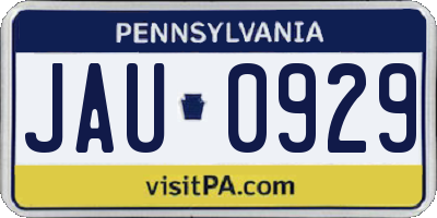 PA license plate JAU0929
