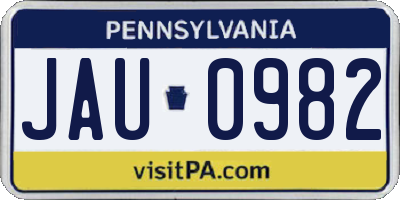 PA license plate JAU0982