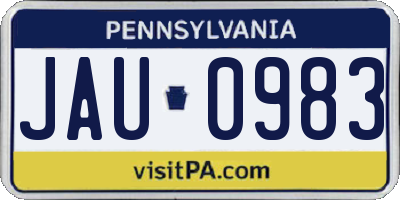 PA license plate JAU0983
