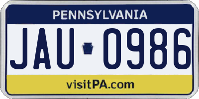 PA license plate JAU0986