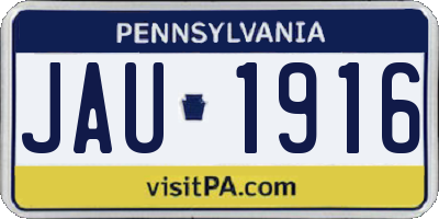 PA license plate JAU1916