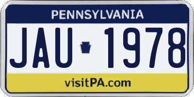 PA license plate JAU1978