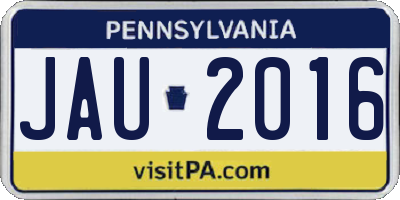 PA license plate JAU2016