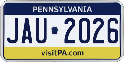 PA license plate JAU2026