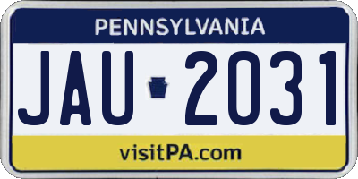 PA license plate JAU2031