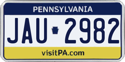 PA license plate JAU2982
