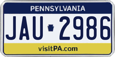 PA license plate JAU2986