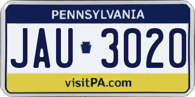 PA license plate JAU3020